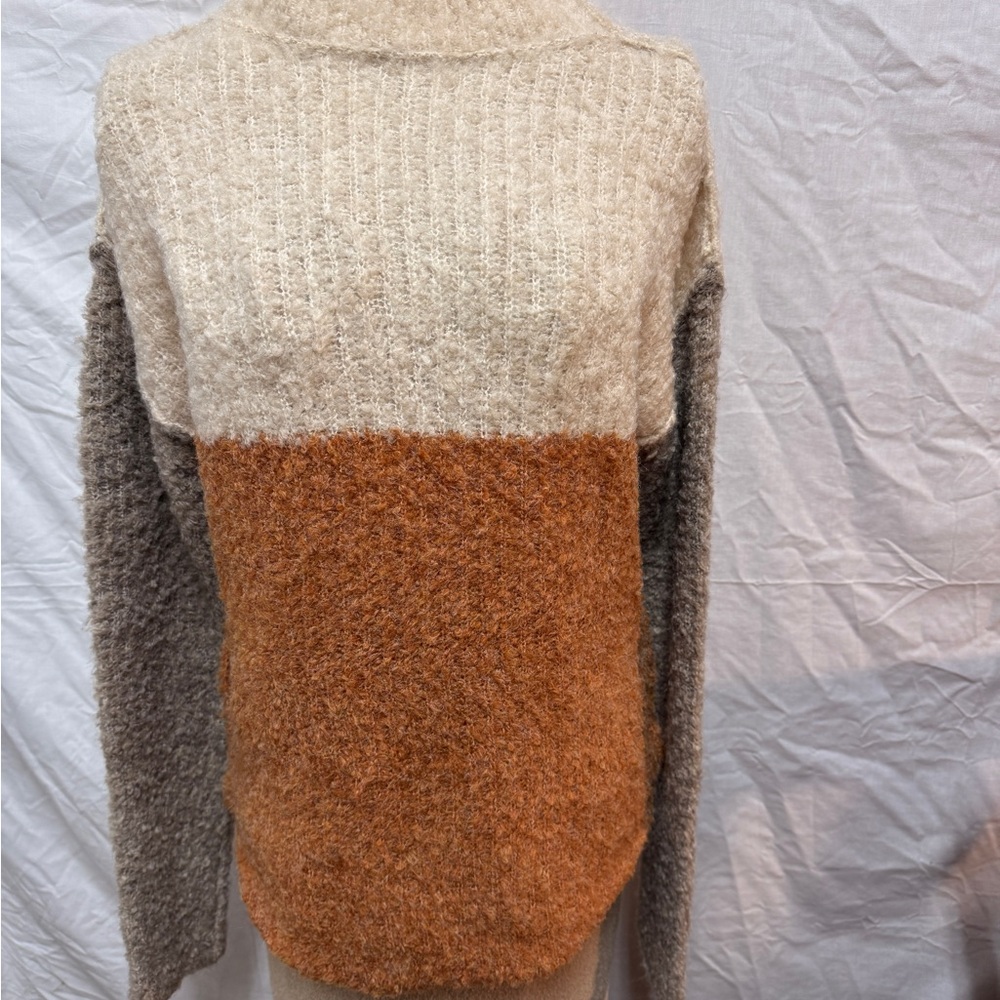 Mystree Cream and Orange Colorblock Turtleneck Sweater - Picture 3 of 3
